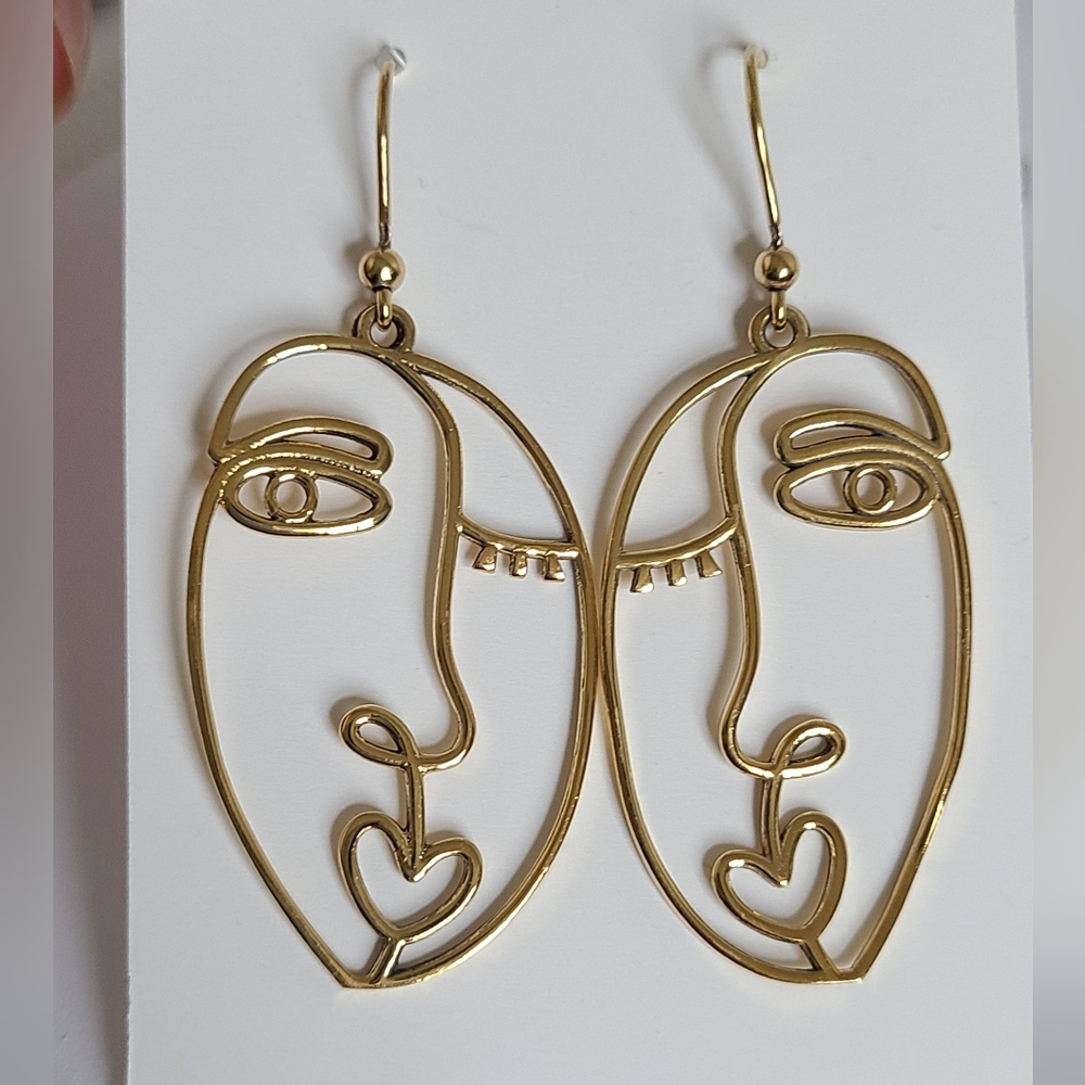 Vintage Modernist Picasso Abstract Sterling Silver Gold Plated Dangle Earrings